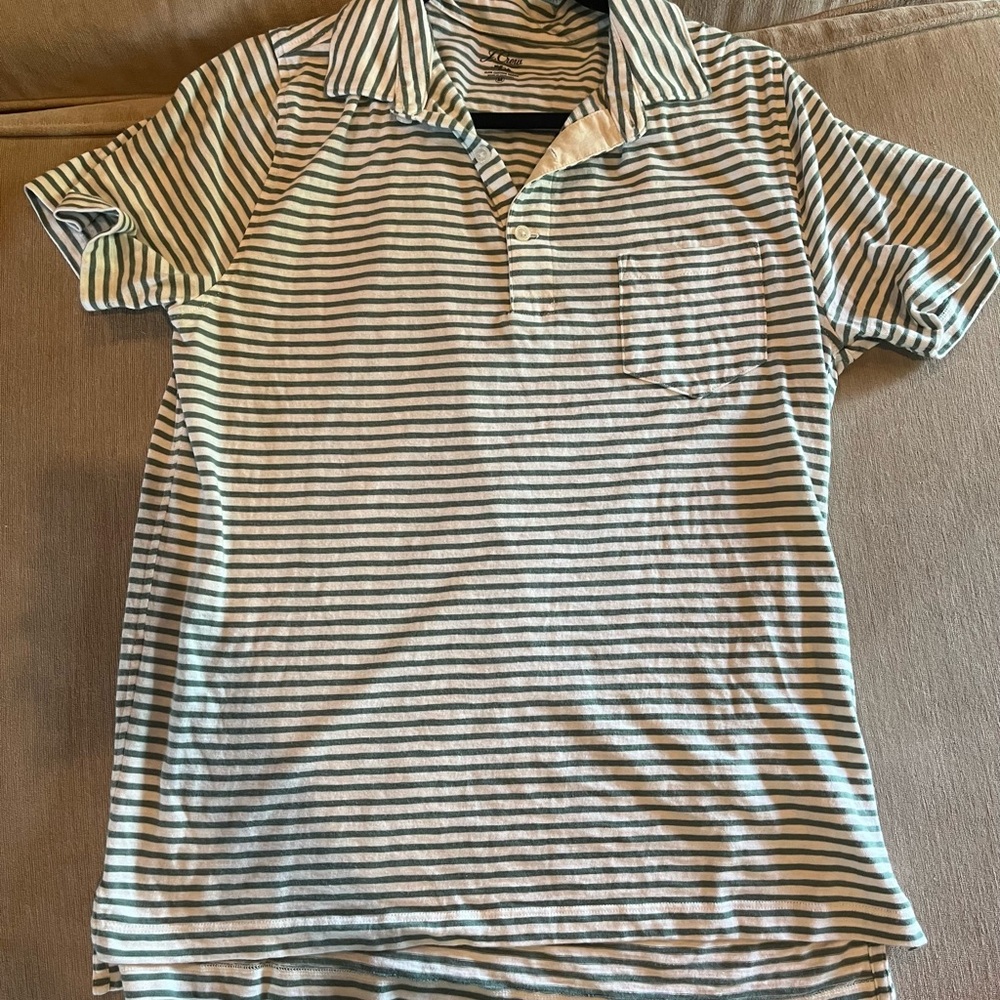 J.Crew Pocket Polo Shirt Green Mens Size Medium Striped Green Short Sleeve